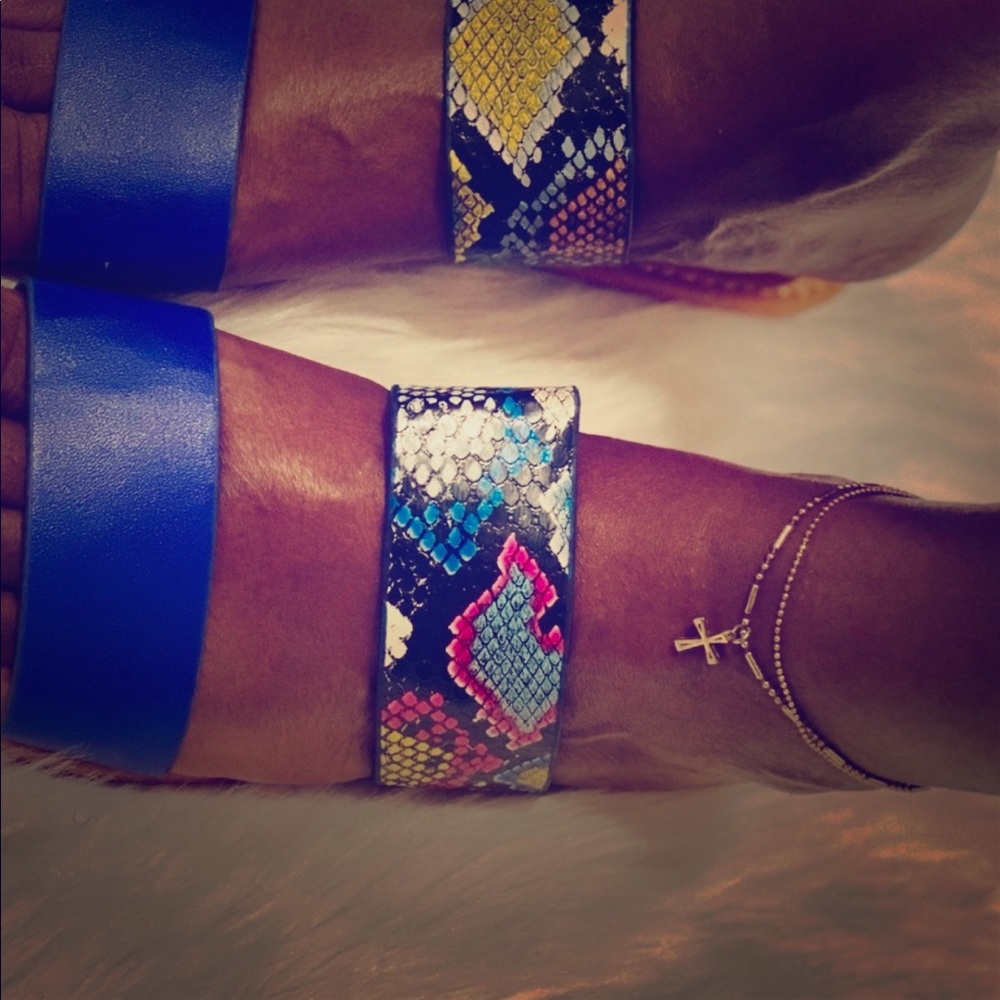 Blue and snake sandals